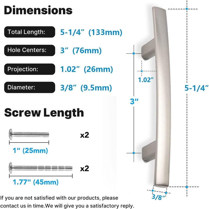 homdiy 20 Pack Solid Zinc Alloy Cabinet Handles, 3 Inch Hole Center Cabinet Pulls, Brushed Nickel Arch Drawer Pulls Modern Hardware for Kitchen Bathroom Cupboard - Image 2